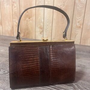Vintage Snakeskin Clutch with gold hardware and snap closure